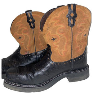 Justin Gypsy Collection Brown Black Ostrich Print Boots Womens Size 9B (L9968)